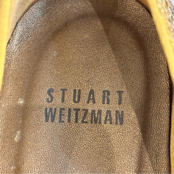 STUART WEITZMAN Sz 9 Textured Gold Toned Ballet Flats Almond Toe Bow Detail - Picture 5 of 10